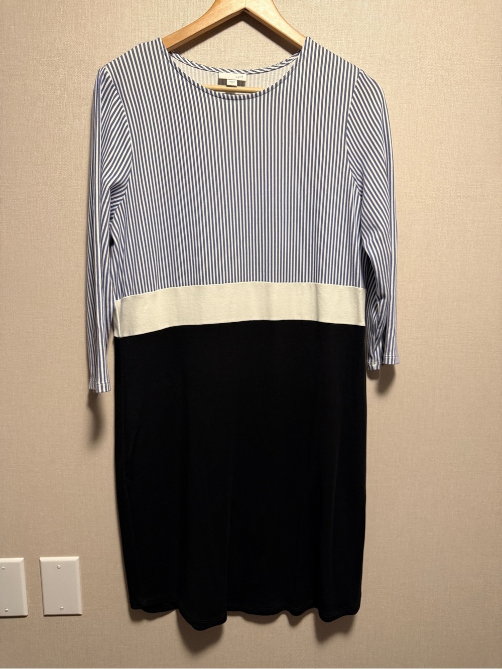 J. Jill Striped Colorblock Knit Dress Medium Blue White Nautical Stretch